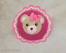 Bear Pillow, crochet pillow kids room decor d17"