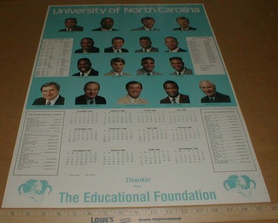 1987-1988 Unc North Carolina Tarheels Basketball Team Calendar Schedule  Poster | Ebay
