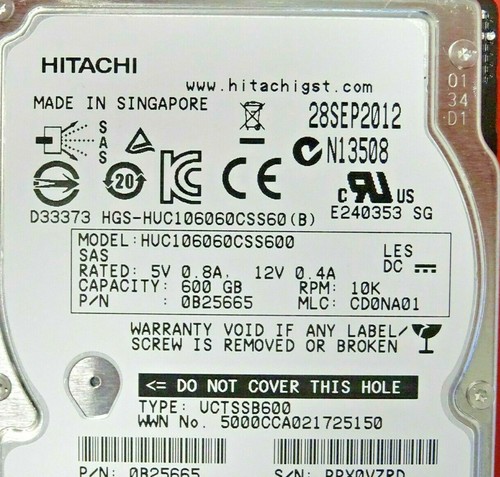 HITACHI / HGST HUC106060CSS600 , 600GB 10K SAS 2.5" HDD , TESTED , WORKING - C - Afbeelding 2 van 3