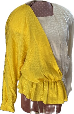 Unique NWT 100% silk tow-tone blouse, Size 10, Designer Tag Removed
