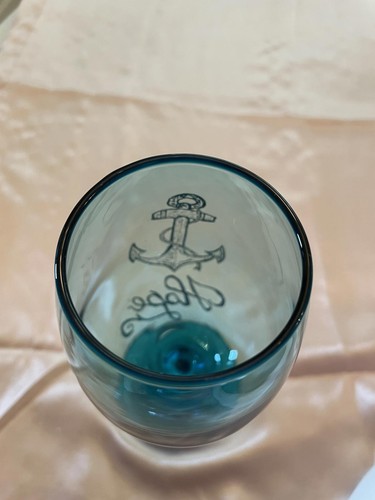 "Copa de vino, azul, grabada a mano, ancla, diseño Hope, 8"" PS4" - Imagen 3 de 9