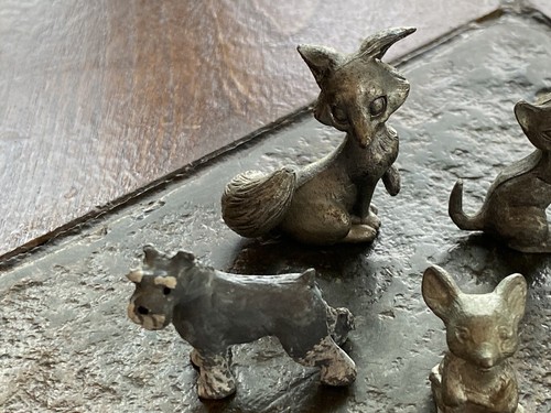 Vintage Pewter Miniature Figurines Animals Cat Fox Dog Bird Deer Bunny lot of 8 - Picture 6 of 9