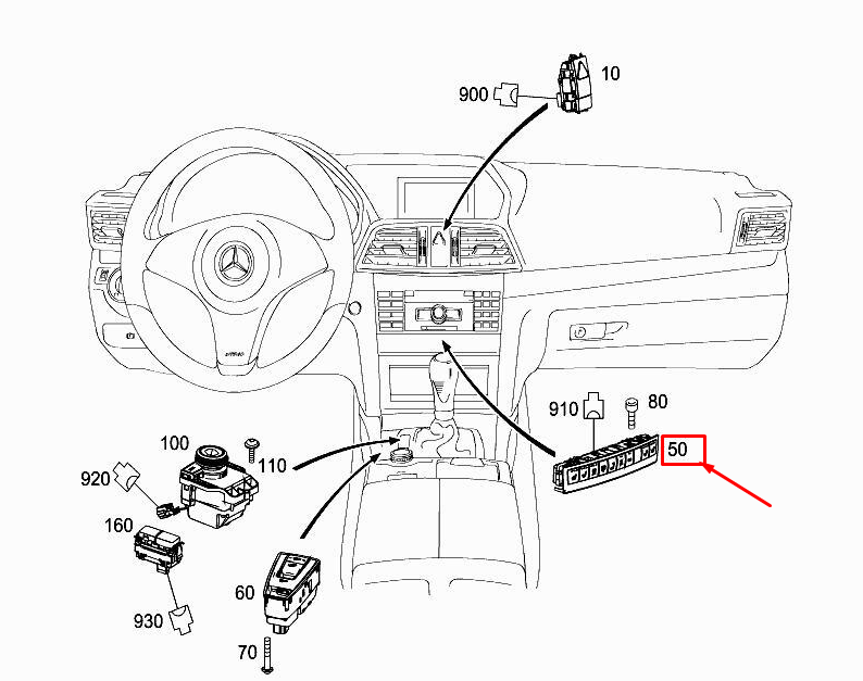 Neu MERCEDES-BENZ E Cabrio A207 Obere Bedienfeldschalter A2079055601 Original