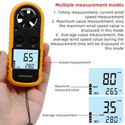 HANDHELD ANEMOMETER /THERMOMETER BACKPACKERING/MOUNTAINEERING WIND SPEED GUAGE!