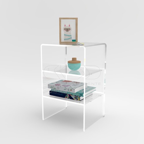 Comodino Tavolino cm 20 plexiglass trasparente ripiani portaoggetti - Foto 3 di 3