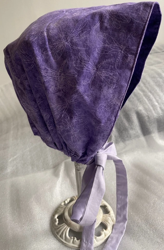 GORRO DE SOL HECHO A MANO PARA NIÑAS MUJER COLONO DE PRADERA, lavanda púrpura y mariposas Foto 3 de 4