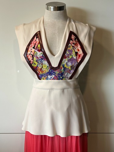 STELLA McCARTNEY Ivory,Red Applique Stretch Zip,Peplum Top,Blouse 40IT/8Aust/4US - Picture 2 of 12