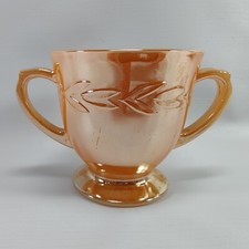 Fire King Peach Lustre Laurel Leaf Sugar Bowl Orange