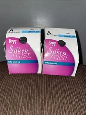 L'eggs Silken Mist Control Top Sheer Pantyhose Size A #20107 Black Mist Lot Of 2