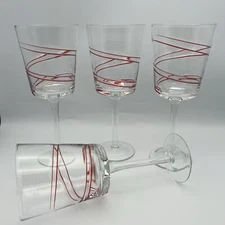 4 POTTERY BARN Red Spiral Swirl Goblets Glasses 8.25”