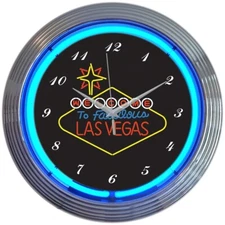 Las Vegas Neon Clock Sign wall lamp light Poker Table night Casino Hold em