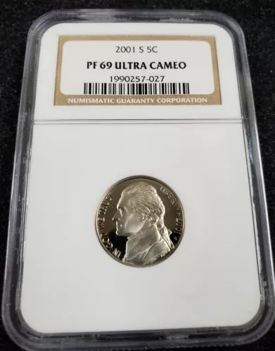 2001-S Proof 5c Jefferson Nickel- PF69 Ultra Cameo-NGC Brown Label 