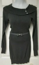 Women's Sz Medium CANDIE’S BodyCon LS Dress Gray Stretch On/Off-Shoulder w/Belt