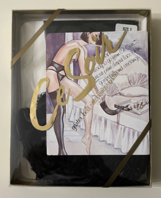 gay anal tunnel plug Vintage New Ce Soir Black Size M Garter Belt Stockings Bikini Gift Set  NWTs!