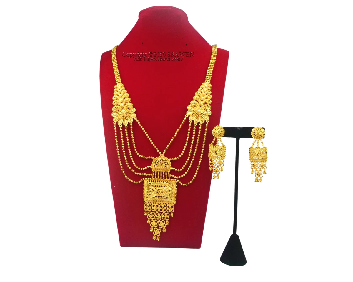 Gold plated long necklace rani haar Indian Nepali Jewelry Navaratna Mangalsutra