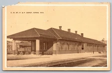C.M. & St. Paul Railroad Depot Train Station Ripon WI C1910s DB Postcard W7