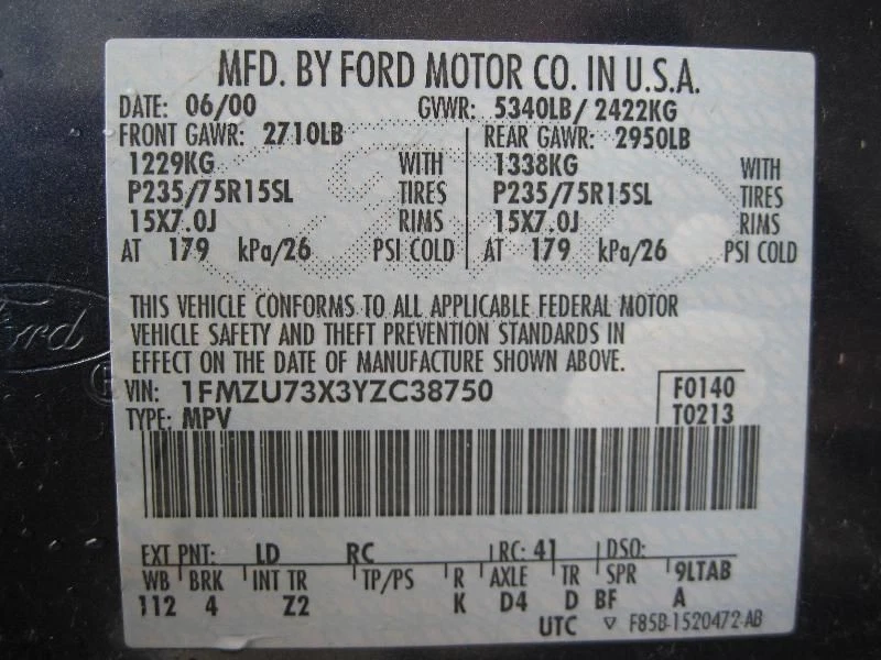 Grupo de velocímetro 4 puertas excluyendo Sport Trac MPH compatible con 00-01 EXPLORER 239499 Foto 3 de 4