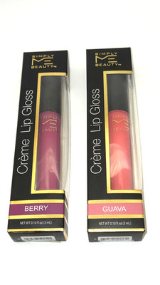CREME LIP GLOSS By Simply Me Beauty 2 Pack Berry and Guava Colors Sealed Pkgs