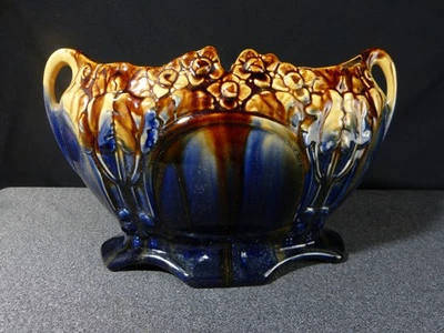 Jardinière ancienne art nouveau 1900 en faience céramique émaillé belge Belgique - Photo 1/4
