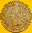 1864 U.S. INDIAN HEAD CENT PENNY 1c COIN (XF-Extra Fine) Full "LIBERTY"