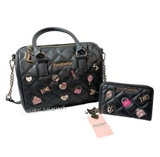 Juicy Couture Black Girl Only Satchel Bag  Zip Quilted Charmed Wallet 2-Pc Set
