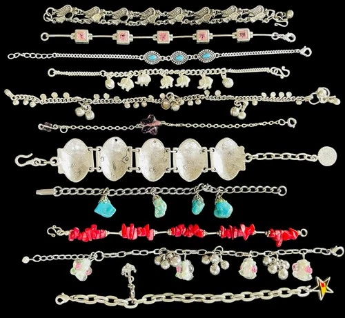 Vintage Silver Tone Bracelet Costume Jewellery Bulk Job Lot Turquoise Coral