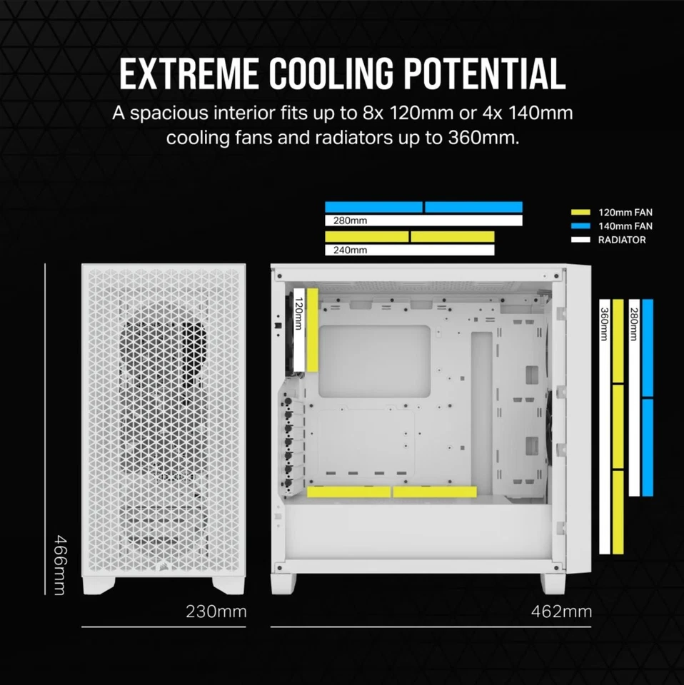 Corsair 3000D AIRFLOW Tempered Glass Mid-Tower ATX PC Case - White - Image 3 of 4
