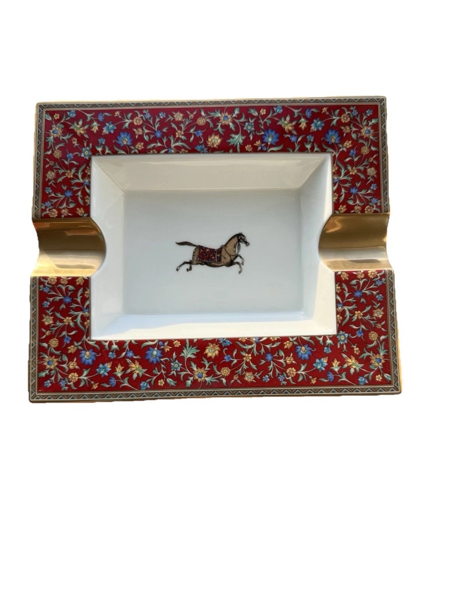 Hermes Cheval d'Orient Porcelain Ashtray Change Tray Red Floral w