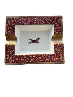 Hermes Cheval d'Orient Porcelain Ashtray Change Tray Red Floral w
