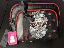 Ed Hardy Black Red Hearts  Black Ed Hardy Print 2pc Cosmetic Bag Set R03314