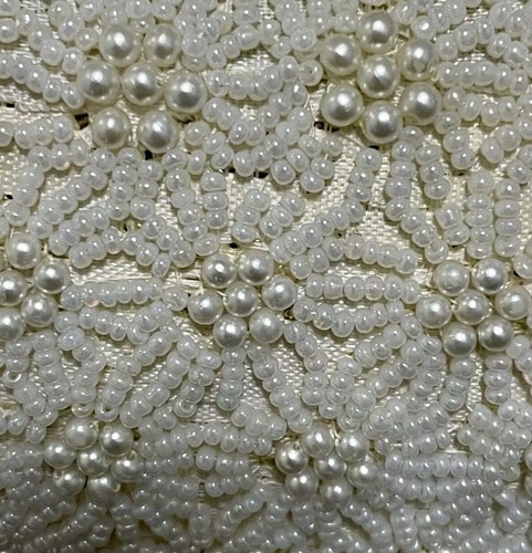 Vintage Ivory Beaded Handbag Purse Floral Evening Bag Handmade Japan - Picture 11 of 16