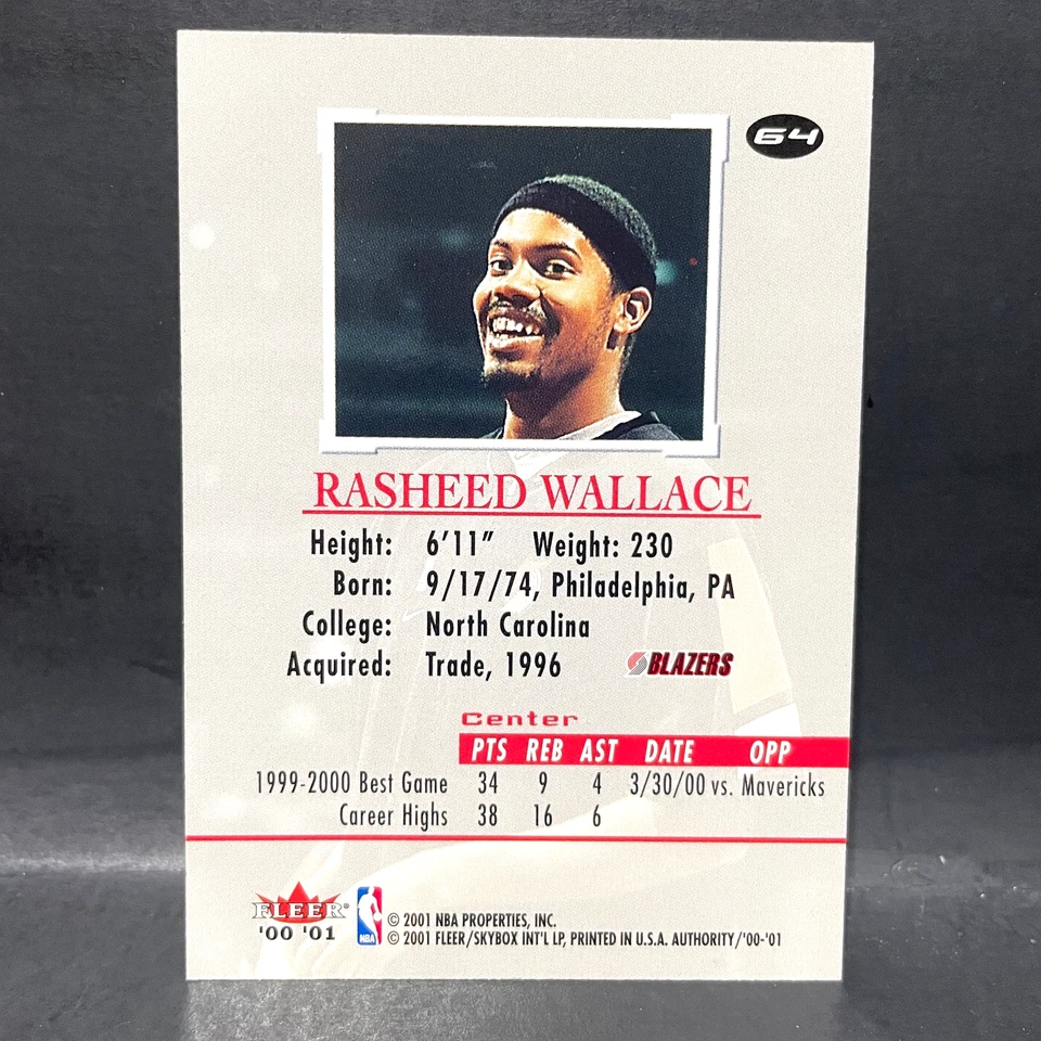 2001 FLEER AUTHORITY RASHEED WALLACE #64 (PORTLAND TRAILBLAZERS) - Image 2 of 2