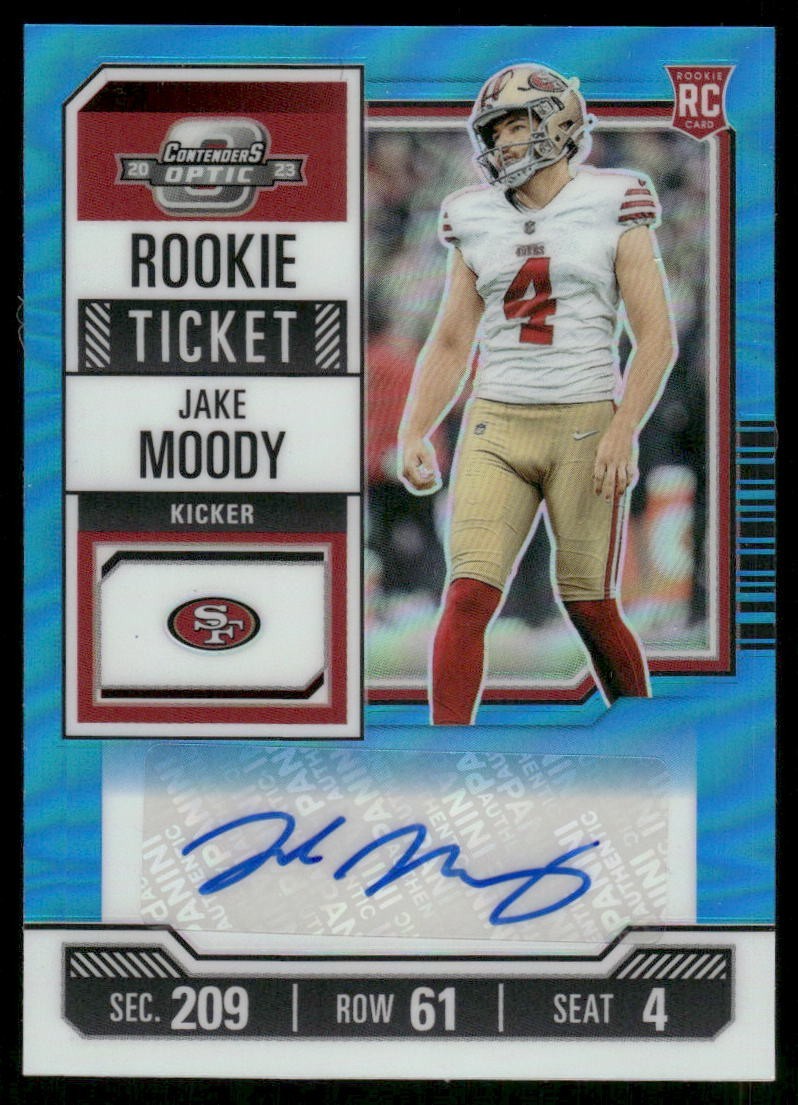L277 JAKE MOODY RC AUTO 2023 CONTENDERS OPTIC TEAL PRIZM /99 ROOKIE TICKET 49ERS