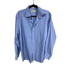 Michael Kors Men's Light Blue Pinstripe Button Down Dress Shirt Large 16 34/35