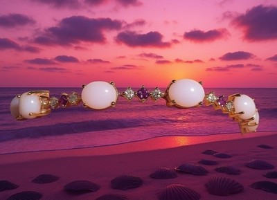Rosa peruanischer Opal Rhodolith Granat & weißer Topas 18k Rotgold über SS ARMBAND