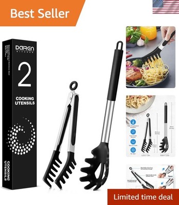 Spaghetti Spoon and Pasta Tong, Non-stick Silicone Spoon Server Fork with tee...