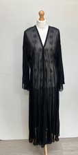 Maxi Cover Up Kaftan Dress Womens Small Black Sheer Long Sleeve Beaded Vintage