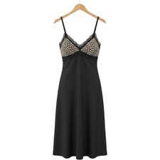 Impulse Y2K/90s Slip Dress Large Black Leopard Print Lace Trim Midi Chemise