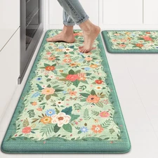 KIMODE Anti Fatigue Mats for Kitchen Floor 17"x47"+17"x29" Green Farmhouse Rugs