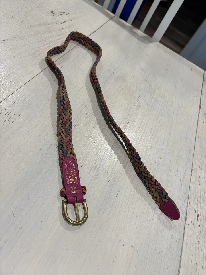 Cinturón de cuero trenzado para mujer mediano boho multicolor hebilla de latón genuino Foto 4 de 4
