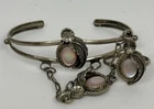 Vintage 925 Sterling Silver Mother Of Pearl Slave Bracelet, Ring sz 8, “KC”