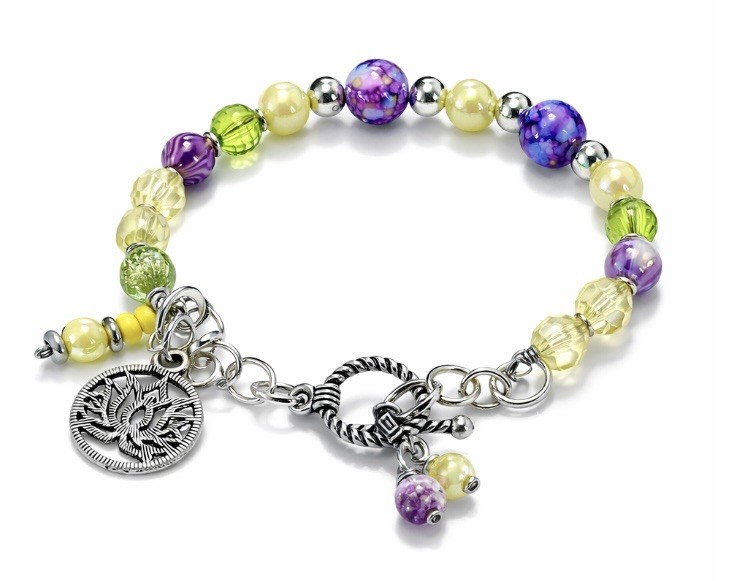 BBB BEAUTIFUL BANGLE BRACELET WITH SILVER TONE FLOWER CHARM.  VERY COLORFUL!!! 