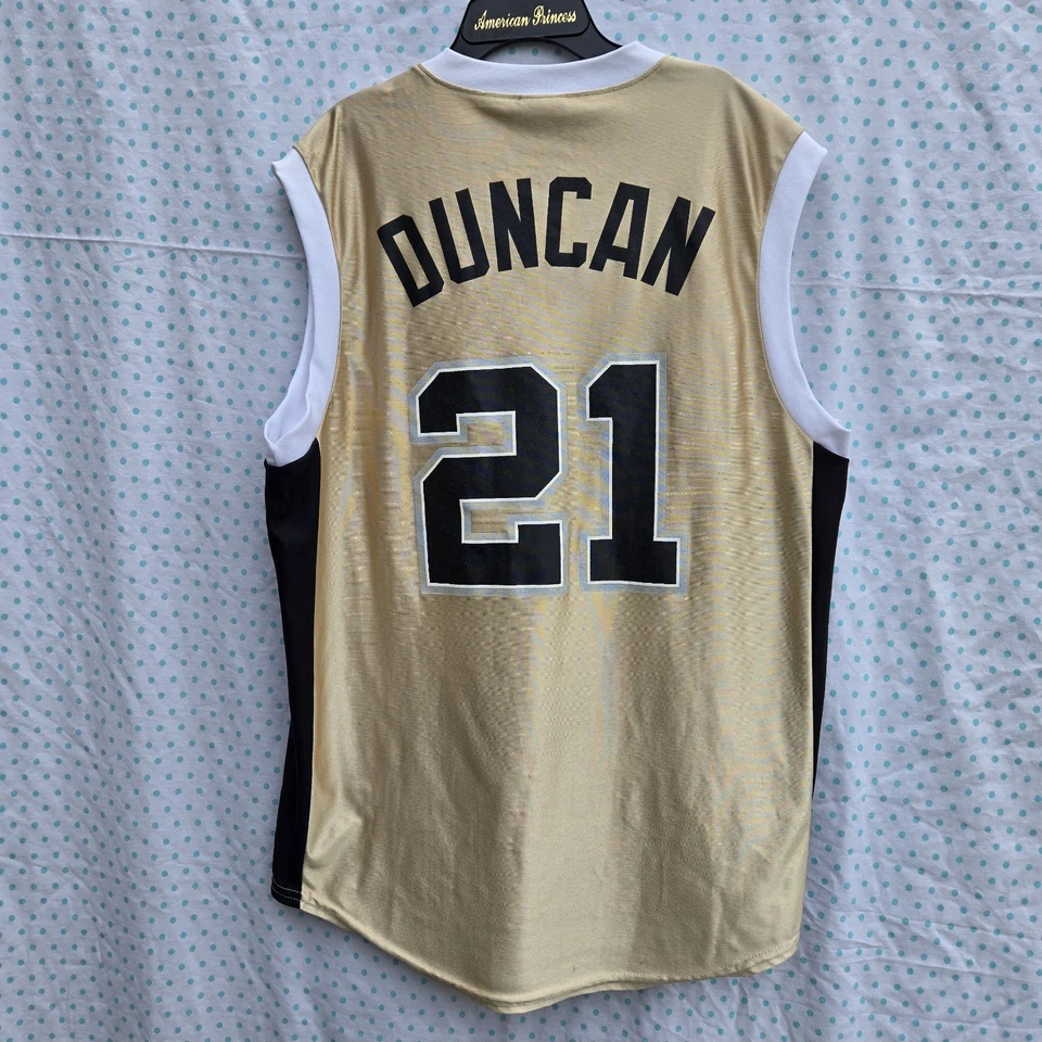 Vtg San Antonio Spurs NBA Finals 2003 Majestic Tim Duncan #21 Gold Jersey Size L - Image 2 of 4