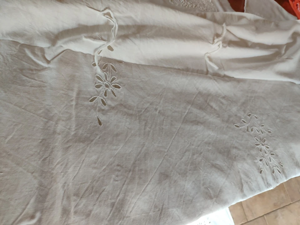 Antica e preziosa tenda In Lino E filet modano a telaio C Cm 140 L X 293 H - Immagine 4 di 4