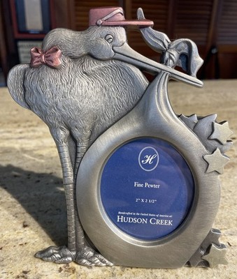 Hudson Creek Fine Pewter Standing Picture Frame STORK (6  x 5 ) Baby Pink Girl