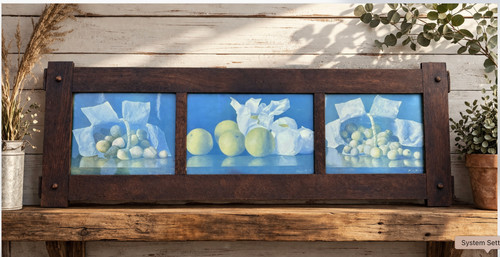 Vintage Framed Triptych Still Life Fruit Kitchen Wall Art Farmhouse Decor 14x42