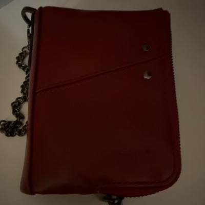 Chimera Red Women's Zip-Around Wallet, Folding Credit Card, Chain & Zipper