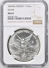 2004 Mo 1 Oz Silver Mexico Libertad   NGC MS67. BRIGHT COIN. NO RESRVE!!