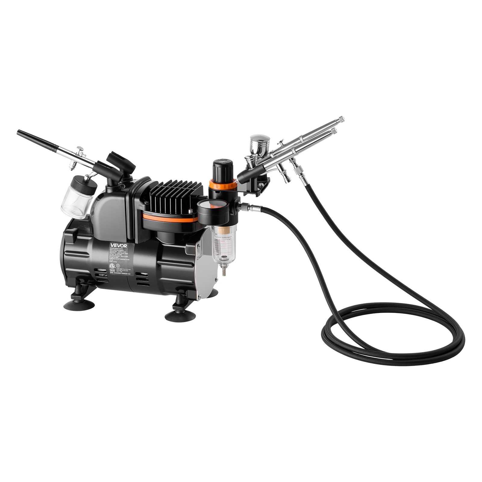VEVOR Airbrush Kit Air Brush Kit 1/6 HP Air Compressor 3 Airbrushes 3 Tips Paint