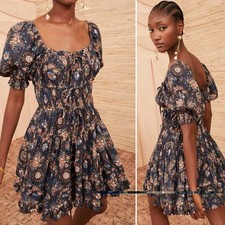 ULLA JOHNSON Juniper Mini Dress Twilight Sz 0 Puff Sleeve Ruffle Boho Cottage